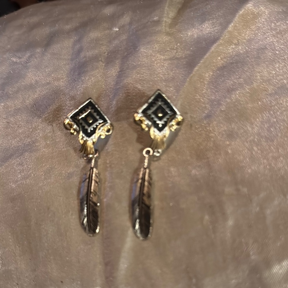 Elegant Black and Gold Feather Earrings